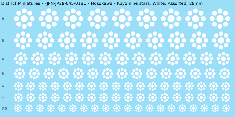 Hosokawa clan mon, White waterslide decal sheet, Assorted banner sizes, 28mm