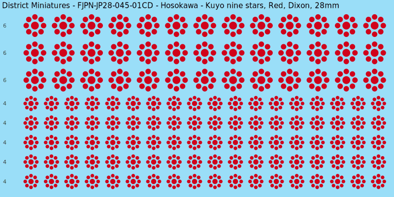 Hosokawa clan mon, Red waterslide decal sheet, Dixon banner sizes, 28mm