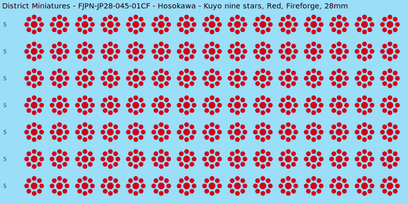 Hosokawa clan mon, Red waterslide decal sheet, Fireforge banner sizes, 28mm