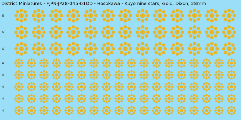 Hosokawa clan mon, Yellow/Gold waterslide decal sheet, Dixon banner sizes, 28mm