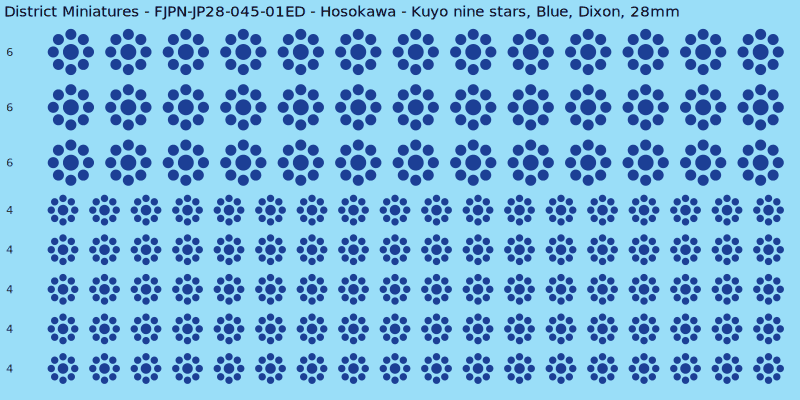 Hosokawa clan mon, Blue waterslide decal sheet, Dixon banner sizes, 28mm