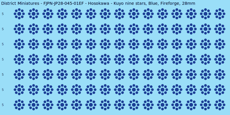 Hosokawa clan mon, Blue waterslide decal sheet, Fireforge banner sizes, 28mm