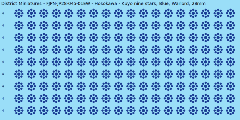 Hosokawa clan mon, Blue waterslide decal sheet, Warlord banner sizes, 28mm