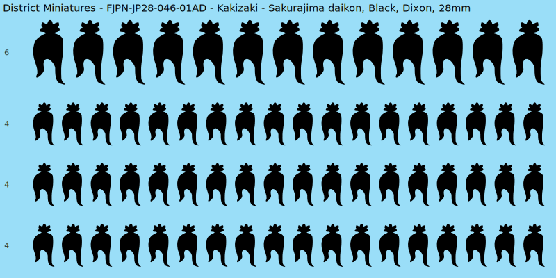 Kakizaki clan mon, Black waterslide decal sheet, Dixon banner sizes, 28mm