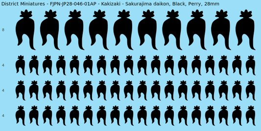 Kakizaki clan mon, Black waterslide decal sheet, Perry banner sizes, 28mm