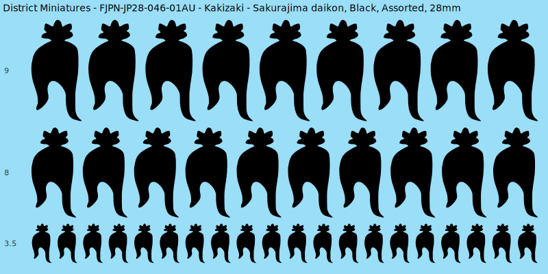 Kakizaki clan mon, Sakurajima daikon, Black waterslide decal sheet, 28mm