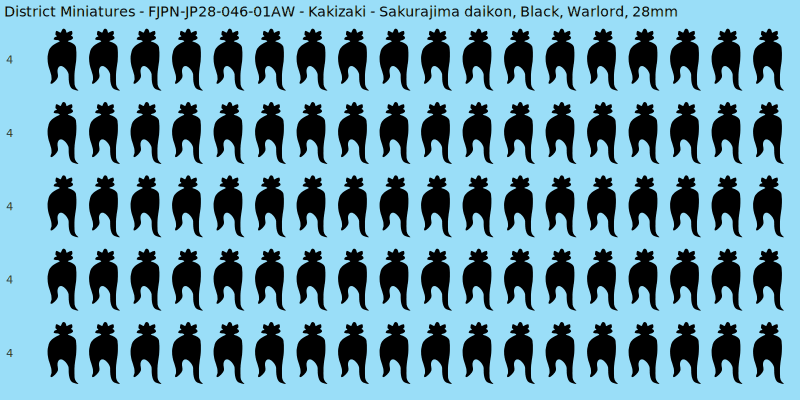 Kakizaki clan mon, Black waterslide decal sheet, Warlord banner sizes, 28mm