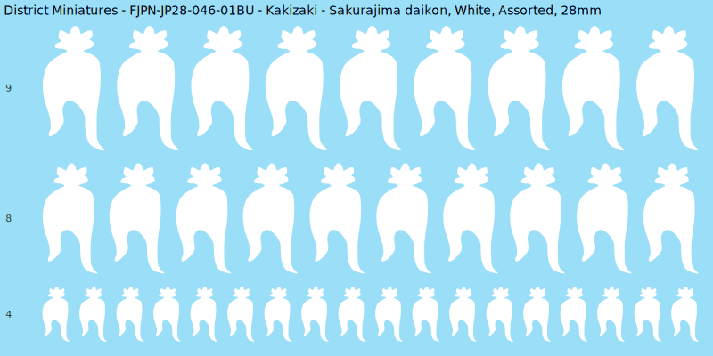 Kakizaki clan mon, White waterslide decal sheet, Assorted banner sizes, 28mm