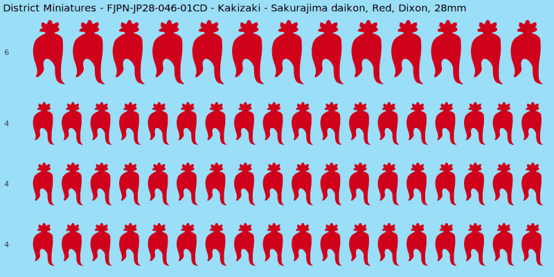 Kakizaki clan mon, Red waterslide decal sheet, Dixon banner sizes, 28mm