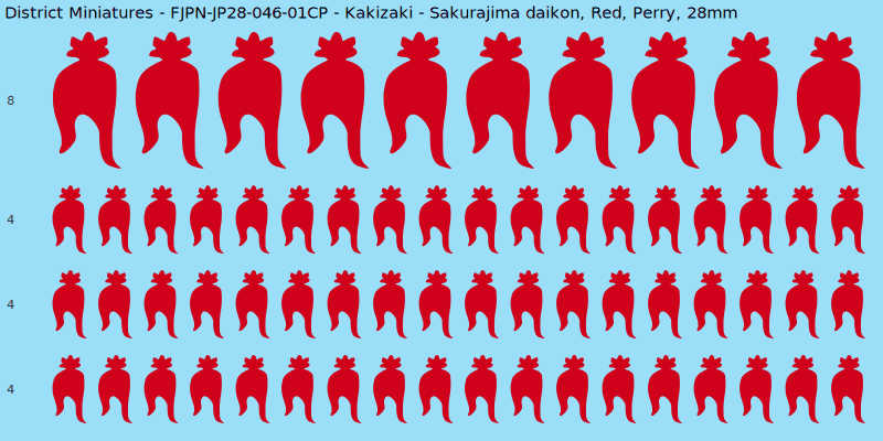 Kakizaki clan mon, Red waterslide decal sheet, Perry banner sizes, 28mm