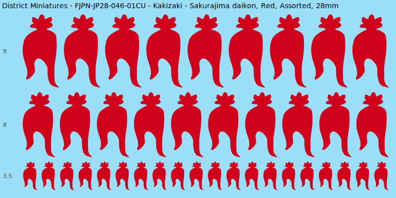 Kakizaki clan mon, Sakurajima daikon, Red waterslide decal sheet, 28mm