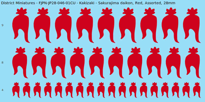 Kakizaki clan mon, Red waterslide decal sheet, Assorted banner sizes, 28mm