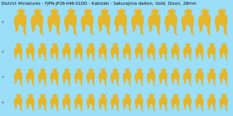 Kakizaki clan mon, Yellow/Gold waterslide decal sheet, Dixon banner sizes, 28mm