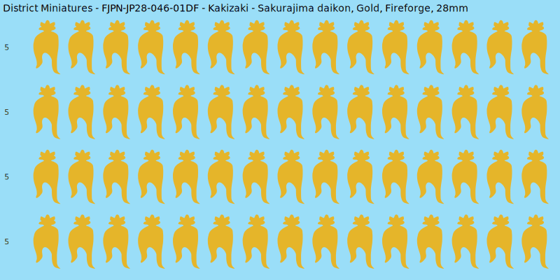 Kakizaki clan mon, Yellow/Gold waterslide decal sheet, Fireforge banner sizes, 28mm