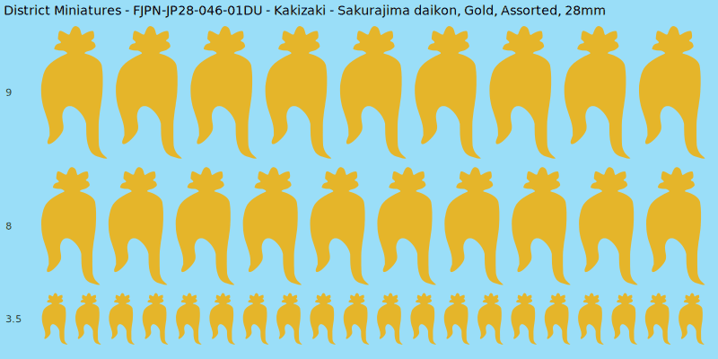 Kakizaki clan mon, Sakurajima daikon, Gold waterslide decal sheet, 28mm