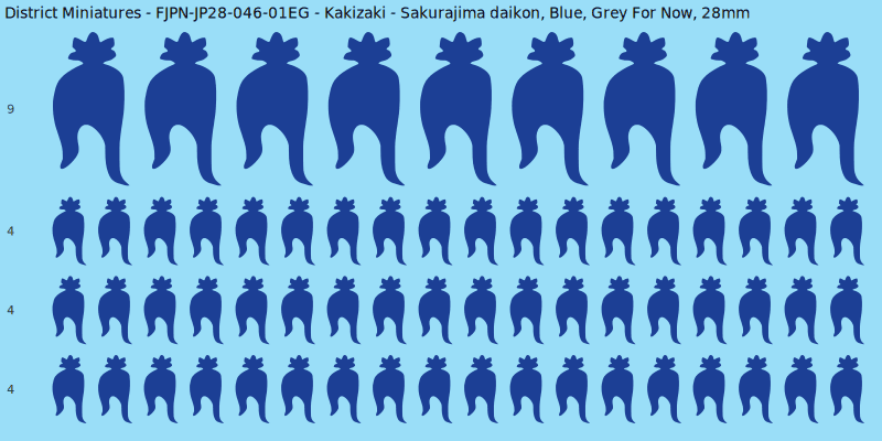 Kakizaki clan mon, Blue waterslide decal sheet, Grey For Now banner sizes, 28mm