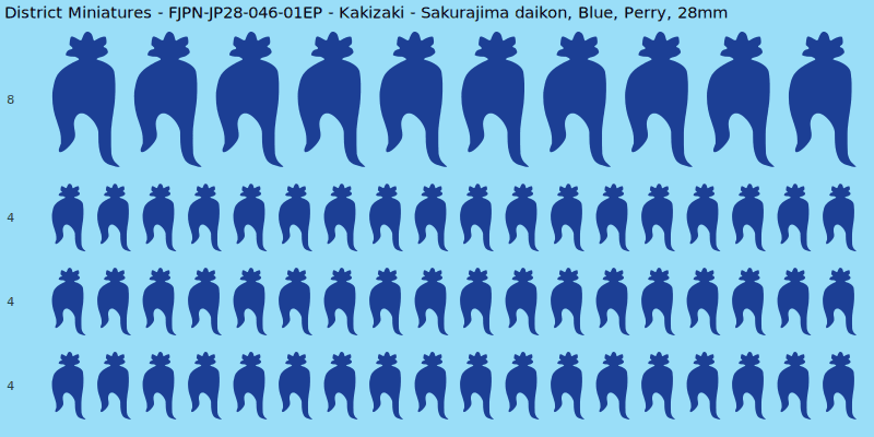 Kakizaki clan mon, Blue waterslide decal sheet, Perry banner sizes, 28mm