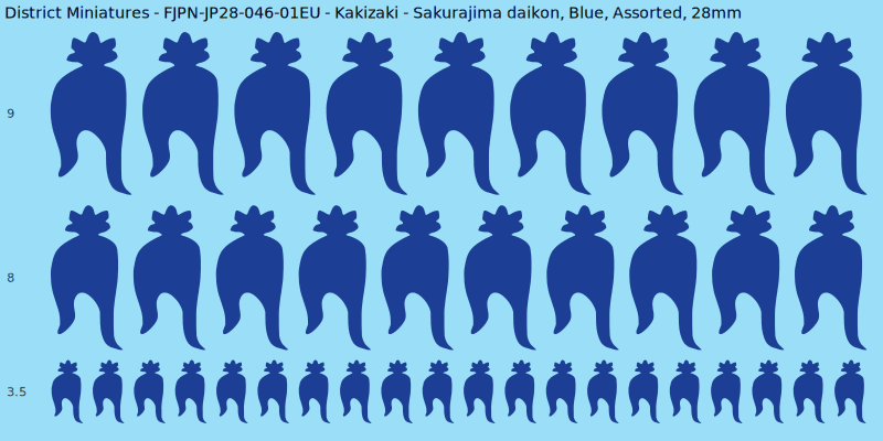 Kakizaki clan mon, Sakurajima daikon, Blue waterslide decal sheet, 28mm
