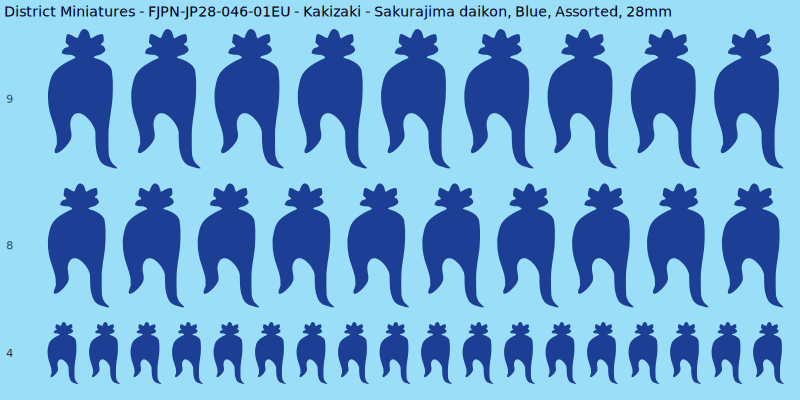 Kakizaki clan mon, Blue waterslide decal sheet, Assorted banner sizes, 28mm