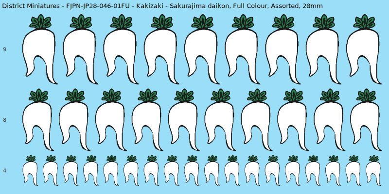 Kakizaki clan mon, Sakurajima daikon, Full Colour waterslide decal sheet, 28mm