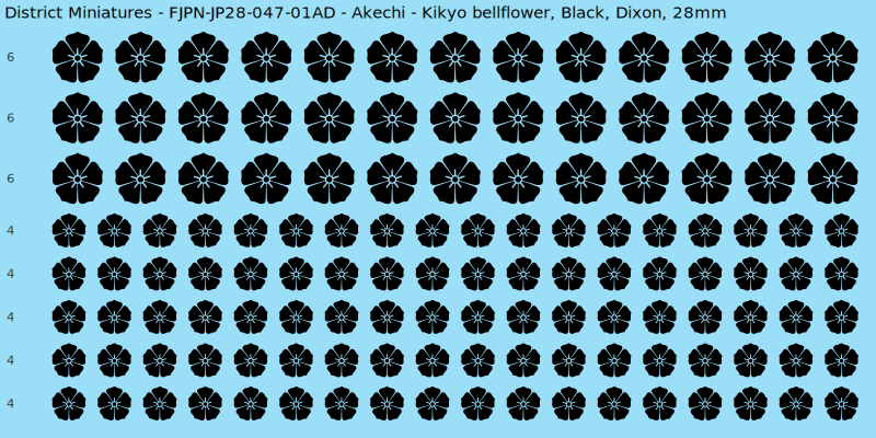 Akechi clan mon, Black waterslide decal sheet, Dixon banner sizes, 28mm