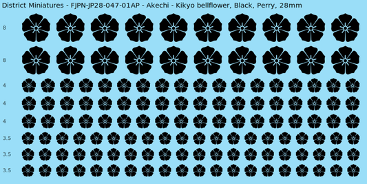 Akechi clan mon, Black waterslide decal sheet, Perry banner sizes, 28mm