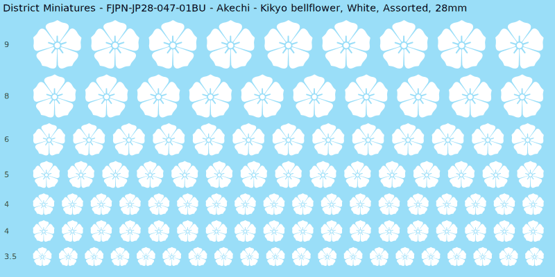 Akechi clan mon, Kikyo bellflower, White waterslide decal sheet, 28mm