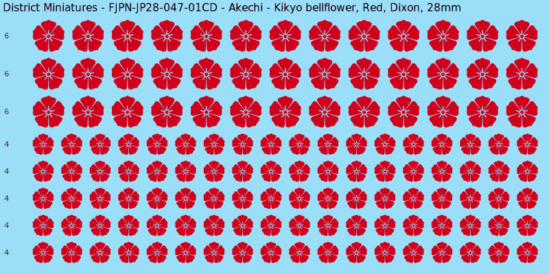 Akechi clan mon, Red waterslide decal sheet, Dixon banner sizes, 28mm