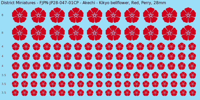 Akechi clan mon, Red waterslide decal sheet, Perry banner sizes, 28mm