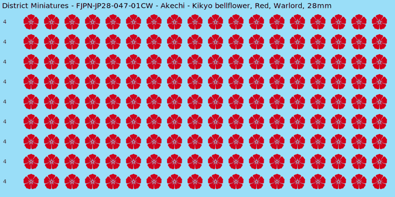 Akechi clan mon, Red waterslide decal sheet, Warlord banner sizes, 28mm