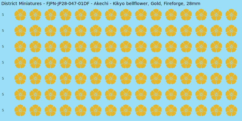 Akechi clan mon, Yellow/Gold waterslide decal sheet, Fireforge banner sizes, 28mm