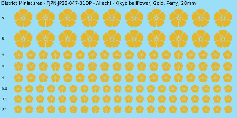 Akechi clan mon, Yellow/Gold waterslide decal sheet, Perry banner sizes, 28mm