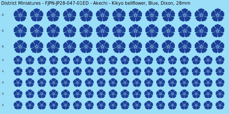 Akechi clan mon, Blue waterslide decal sheet, Dixon banner sizes, 28mm