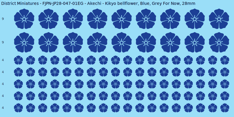 Akechi clan mon, Blue waterslide decal sheet, Grey For Now banner sizes, 28mm