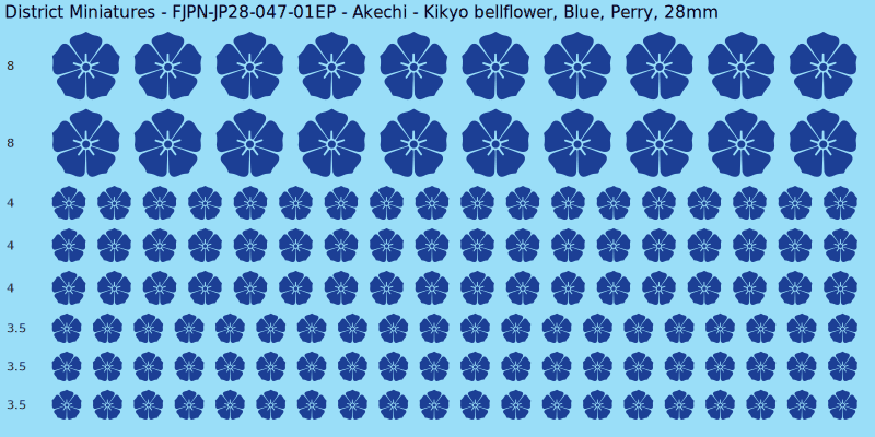 Akechi clan mon, Blue waterslide decal sheet, Perry banner sizes, 28mm