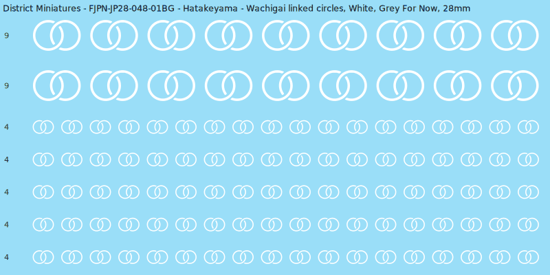Hatakeyama clan mon, White waterslide decal sheet, Grey For Now banner sizes, 28mm