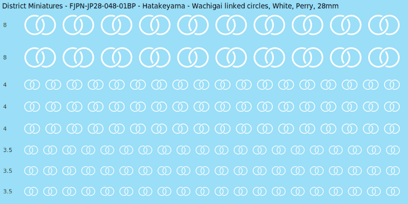 Hatakeyama clan mon, White waterslide decal sheet, Perry banner sizes, 28mm