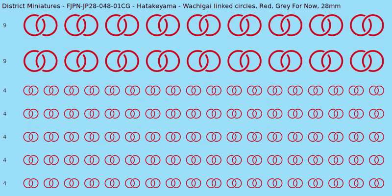 Hatakeyama clan mon, Red waterslide decal sheet, Grey For Now banner sizes, 28mm