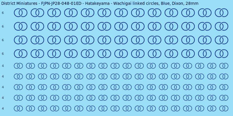 Hatakeyama clan mon, Blue waterslide decal sheet, Dixon banner sizes, 28mm