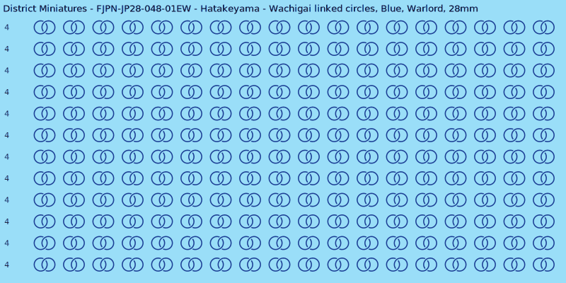 Hatakeyama clan mon, Blue waterslide decal sheet, Warlord banner sizes, 28mm