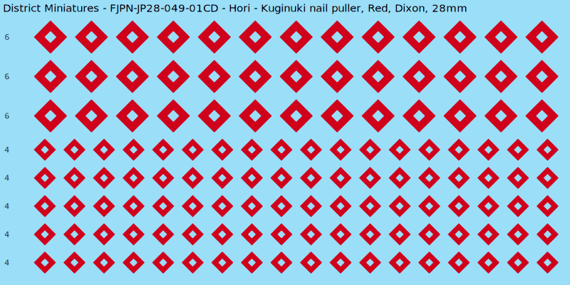 Hori clan mon, Red waterslide decal sheet, Dixon banner sizes, 28mm