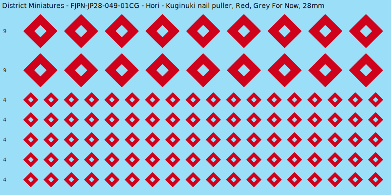 Hori clan mon, Red waterslide decal sheet, Grey For Now banner sizes, 28mm