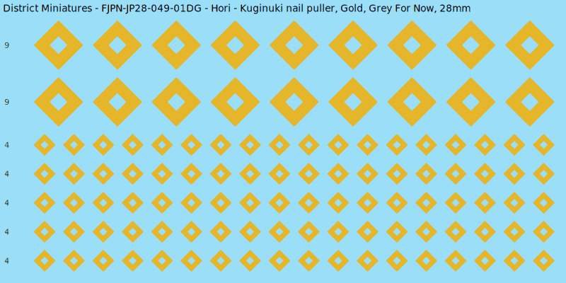 Hori clan mon, Yellow/Gold waterslide decal sheet, Grey For Now banner sizes, 28mm