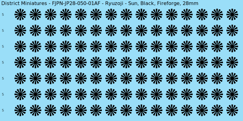 Ryuzoji clan mon, Black waterslide decal sheet, Fireforge banner sizes, 28mm