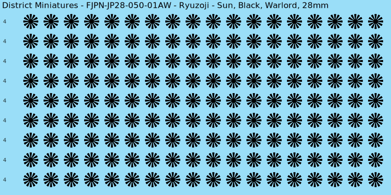 Ryuzoji clan mon, Black waterslide decal sheet, Warlord banner sizes, 28mm