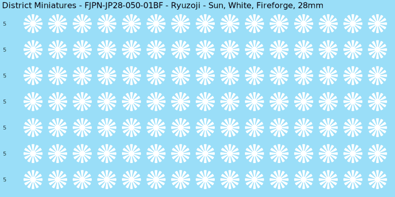 Ryuzoji clan mon, White waterslide decal sheet, Fireforge banner sizes, 28mm