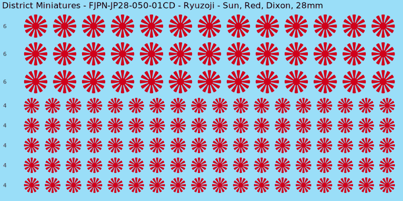 Ryuzoji clan mon, Red waterslide decal sheet, Dixon banner sizes, 28mm