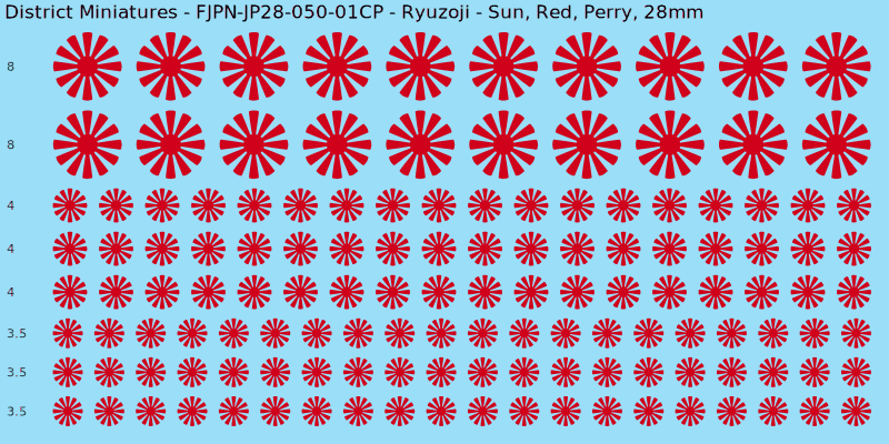 Ryuzoji clan mon, Red waterslide decal sheet, Perry banner sizes, 28mm