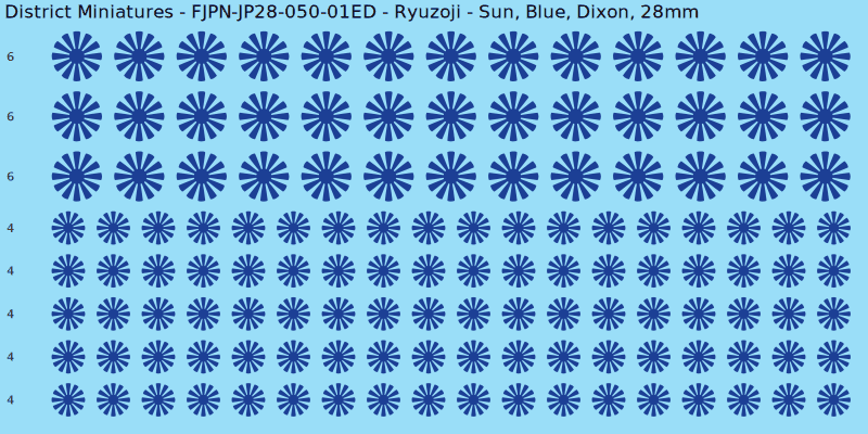 Ryuzoji clan mon, Blue waterslide decal sheet, Dixon banner sizes, 28mm