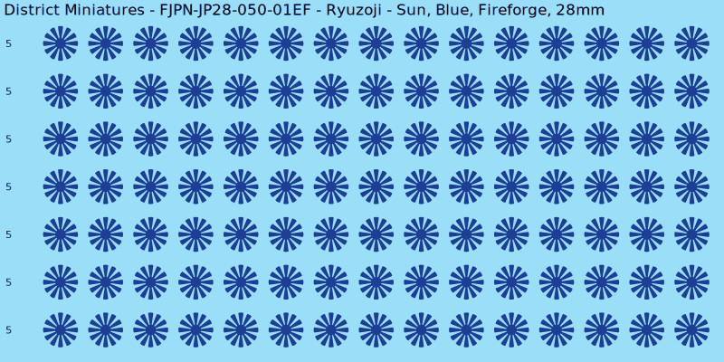 Ryuzoji clan mon, Blue waterslide decal sheet, Fireforge banner sizes, 28mm